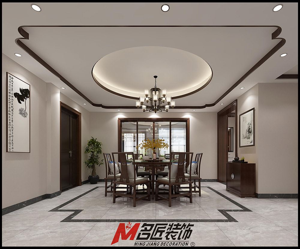 新中式风格室内K1体育·(中国)官方网站-万和华府复式180平米